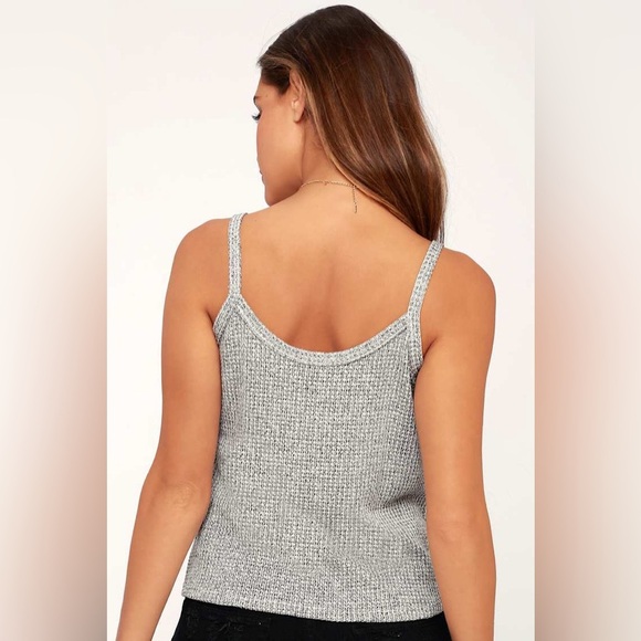 Lulu’s Payton Heather Grey Button-Up Tie-Front Tank Top - Sz M - Picture 4 of 9